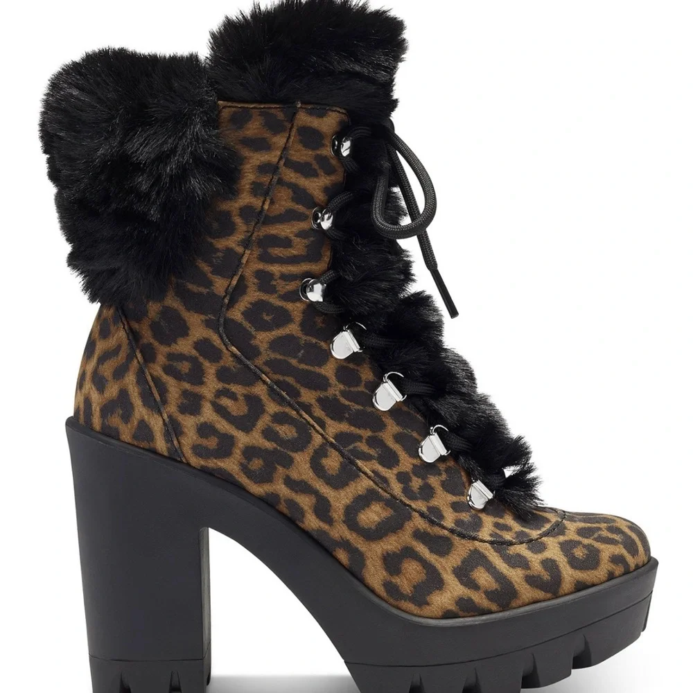 Jessica Simpson Womens Mikah Hiker Booties Leopard Light Beige Natural Size 8M - Picture 5 of 9